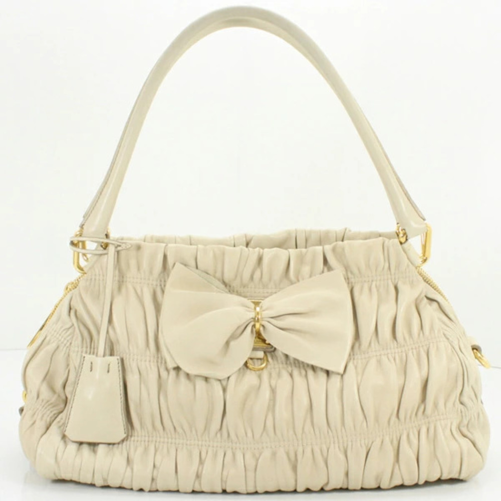 PRADA NAPPA GAUFRE Gathered Hobo Handbag Rion Leather
